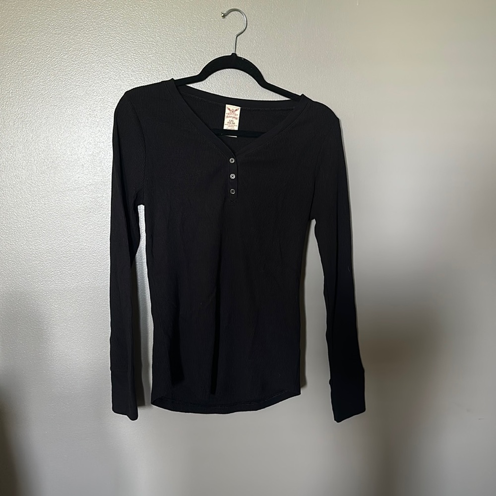 Faded Glory Black Button Up Long Sleeve Top